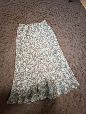 Sundance Brown and White Floral Midi Skirt